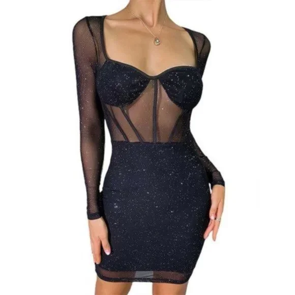 Mesh Glitter Mini Dress Black 01 | Color: Black | Size: S | Doucetteshop's Closet Mesh Glitter Mini Dress Black 01 | Color: Black | Size: S | Doucetteshop's Closet